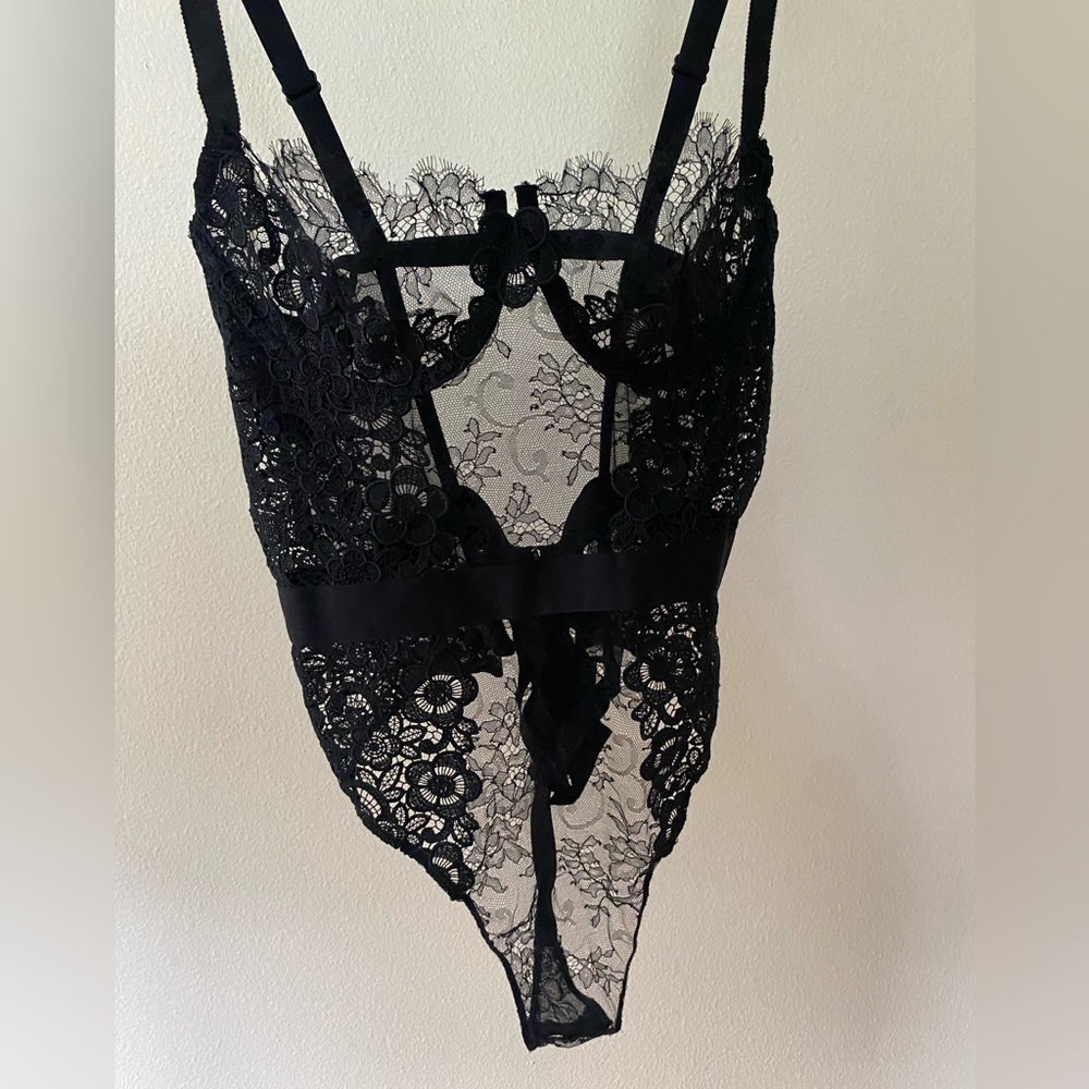Black lace one piece bodysuit